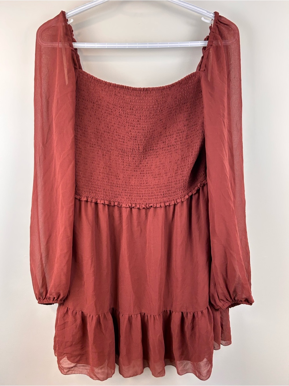 Wilfred Tempest Dress 2XL Rust Orange Smocked Chiffon Mini Dress Sparkle